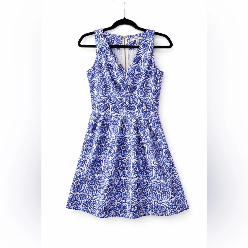 Milly Blue White Mediterranean Tile Fit Flare Dress Size 2 - Picture 5 of 6